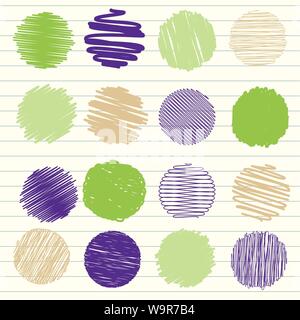 Vector collection of scribbled lines with hand drawn style of green and blue color Stock Vector