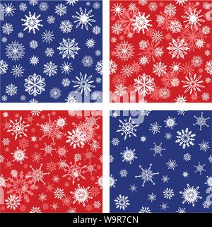 Collection of seamless backgrounds with snowflakes of different colors. Endless texture can be used for winter or Christmas design, wallpaper, pattern Stock Vector