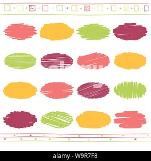 Vector collection of retro scribbled circular lines with hand drawn style of green, orange, blue and red color Stock Vector