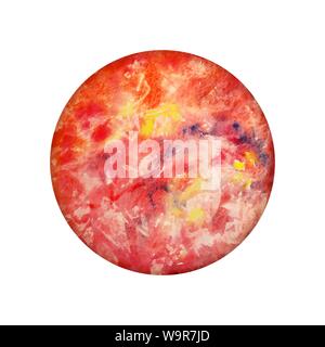 Watercolor Planet Mercury On White Background. Hand Drawn Red Globe Isolated. Abstract Round Sphere, Illustration Of Brush Paint Circle. Stock Vector