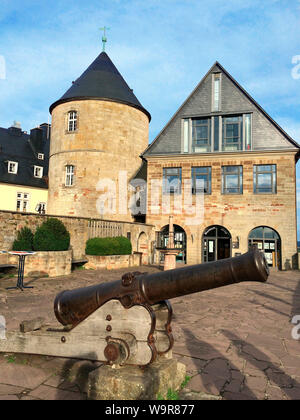 canon, castle of Waldeck, Hesse, Germany, Europe Stock Photo