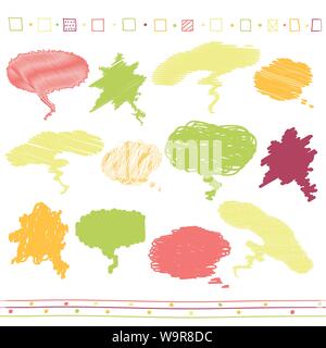 Vector collection of scribbled speech bubbles with hand drawn style of yellow, red, orange and green colors Stock Vector