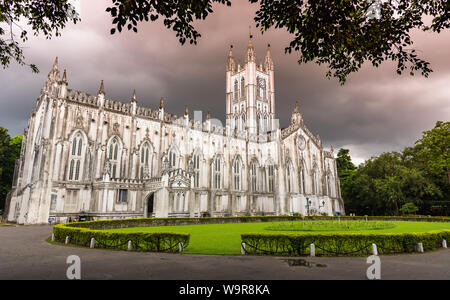 Panoramic View of st paul's cathedral kolkata. St. Paul's Cathedral is a CNI Cathedral of Anglican background in Kolkata, West Bengal, India, noted fo Stock Photo