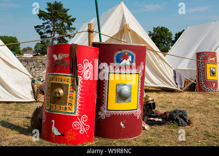 romans festival, roman fort Abusina, shields, Eining, Bad Goggingen, Neustadt an der Donau, Bavaria, Germany Stock Photo