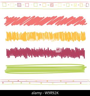 Vector collection of retro scribbled elements in hand drawn style of of green, orange, pink and red color Stock Vector