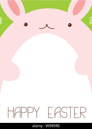 Vector background with pink Easter rabbit and white egg on green background Stock Vector