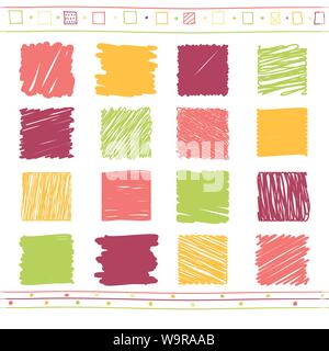 Vector collection of retro scribbled elements in hand drawn style of of green, orange, pink and red color Stock Vector