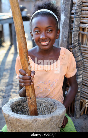 Beautiful girl in Morondava, Madagascar. Due to an ongoing political crisis Madagascar is among the poorest countries in the world Stock Photo