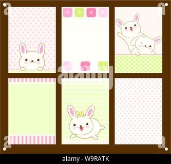 Vector collection of vertical colored cards with Easter rabbits in kawaii style Stock Vector