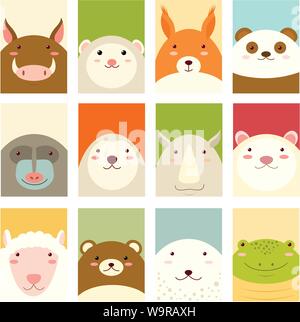 Banners, backgrounds, flyers, placards, stickers in hand drawn style with cute animals. Poster for scrapbooking. Vector template card for greeting, de Stock Vector
