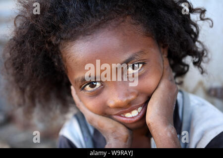 Beautiful girl in Morondava, Madagascar. Due to an ongoing political crisis Madagascar is among the poorest countries in the world Stock Photo