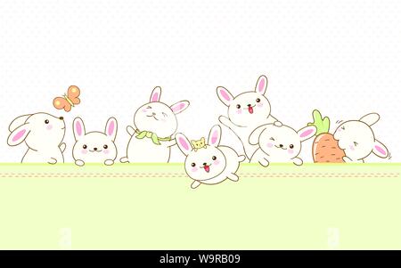 Vector border with Easter rabbits and background with dots pattern Stock Vector