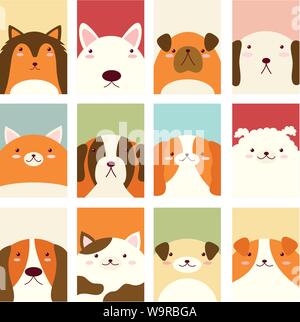Banner, background, flyer, placard in hand drawn style with cute dogs. Poster for scrapbooking. Vector template card for greeting, decoration, congrat Stock Vector