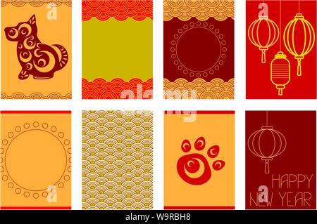 Collection of Chinese New Year banners, backgrounds, flyers, placards, posters. Set for scrapbooking. Vector template cards for greeting, decorations, Stock Vector