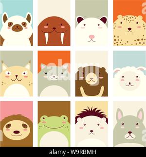 Banners, backgrounds, flyers, placards in hand drawn style with cute animals. Poster for scrapbooking. Vector template card for greeting, decoration, Stock Vector