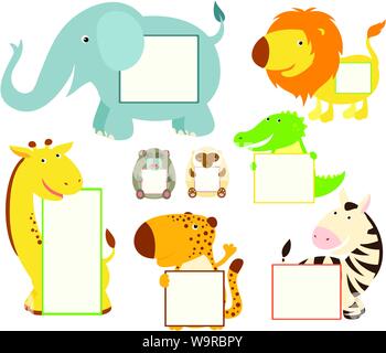 Set of cute african animal memo pads. Labels for scrapbooking. Vector template card for greeting, decoration, congratulation, invitations, sticker. EP Stock Vector