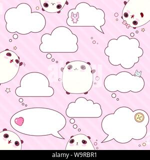 Collection of vector comic speech bubbles and cute pandas in kawaii style Stock Vector