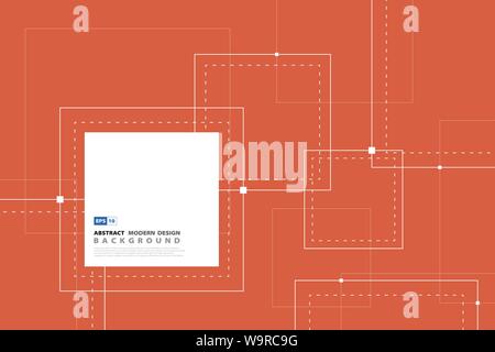 Abstract square line tech design in orange color. Use for minimal style of geometric, poster, ad, artwork, template. illustration vector eps10 Stock Vector