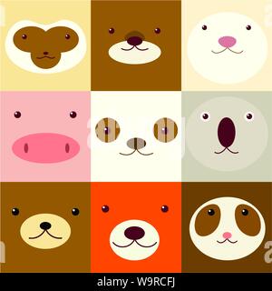 Collection of avatars icons with faces of cute animals. Vector icons set in flat style. EPS8 Stock Vector