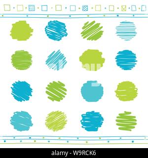 Vector collection of retro scribbled circular lines with hand drawn style of green  and blue color. EPS8 Stock Vector