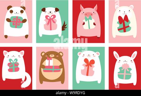 Birthday banner, background, flyer, placard with cute animals. Holiday poster for scrapbooking. Vector template card for greeting, decoration, congrat Stock Vector