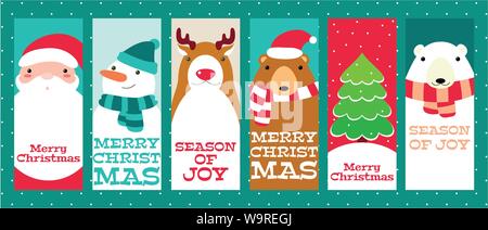 Set of vertical Christmas banner, background, flyer, placard. Xmas poster and sticker. Vector template card for greeting, decoration, congratulation, Stock Vector