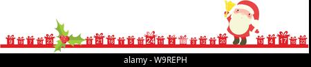 Christmas advent calendar with elements in naive hand drawn style. Set of winter holiday xmas icons with Santa Claus, holly berries and gifts with num Stock Vector