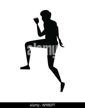 Black silhouette man running cartoon character design flat vector illustration isolated on white background. Stock Vector