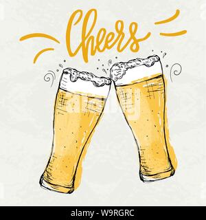 Poster with two hand drawn beer glasses Stock Vector