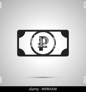 Abstract money banknote with russian ruble sign, simple black icon with shadow on gray Stock Vector