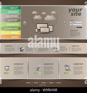 Modern Colorful Website Design Template with Cloud Computing Illustration in Freely Scalable and Editable Vector Format Stock Vector