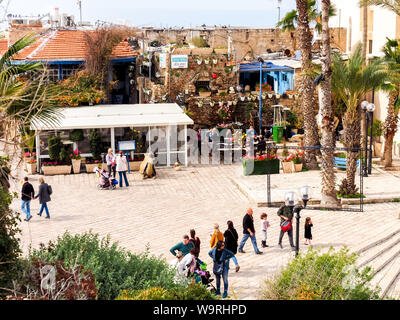Jaffa, Israel - February 4, 2017: People walking in downtown of the ancient city Jaffa, Tel Aviv, Israel Stock Photo