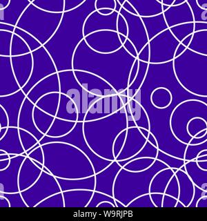 Seamless pattern with the contours of white circles on a blue background. For wrapping paper, print and fabric. Vector illustration Stock Vector