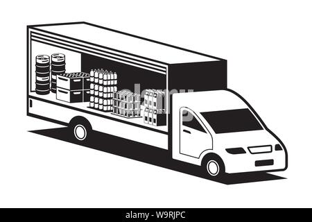 Cargo van carrying carbonated and alcoholic drinks - vector illustration Stock Vector