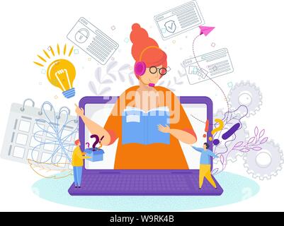 Hotline operator advises client. Online global technical support. Stock Vector