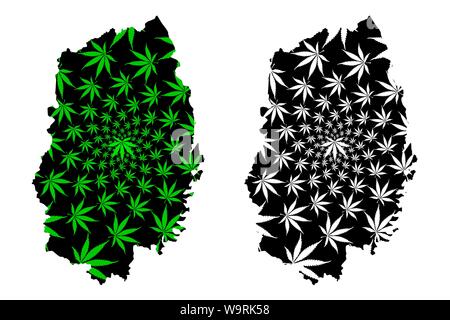 Iwate Prefecture (Administrative divisions of Japan, Prefectures of Japan) map is designed cannabis leaf green and black, Iwate map made of marijuana Stock Vector