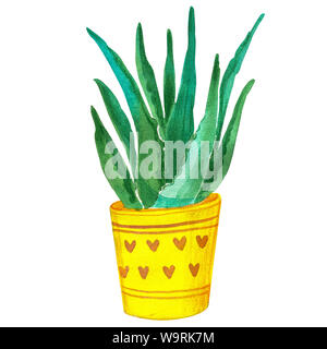 Watercolor cacti and succulents. Raster illustrations for greeting cards, invitations, and other printing projects on a white background.High resoluti Stock Photo