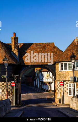 England, Kent, Thanet, Sandwhich, The Barbican Gate 15th century Gatehouse and Town Skyline, 30064424 *** Local Caption *** Stock Photo