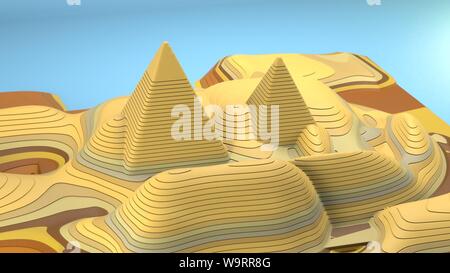 3d rendering game style environment Ancient pyramid island Abstract miniaturised graphics sandy dunes creative egyptian culture Stock Photo