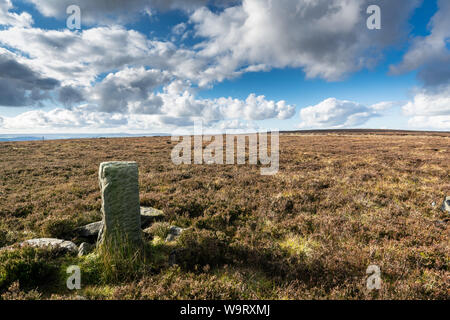 Boundary stone. Ilkley moor. Yorkshire Stock Photo