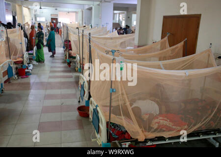 Dhaka, Bangladesh - August 15, 2019: To help fight spread of dengue fever, mosquito nets have been put up at a ward at Mugda Medical College Hospital Stock Photo
