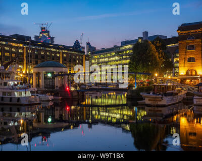 LONDON, UK - JULY 26, 2018:  St Katherine Docks Marina at night Stock Photo