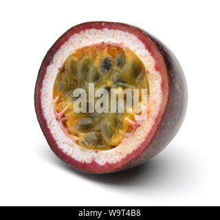Single half passion fruit isolated on white background Stock Photo