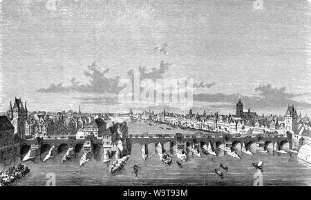 View of the city of Frankfurt am Main in 18th century, important finance center from its early history Stock Photo