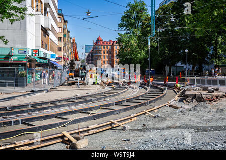 Tram tracks under construction in central Gothenburg, Sweden on 26 July 2019 Stock Photo