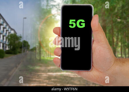 New cellular technologies are available in the city and in the forest Stock Photo
