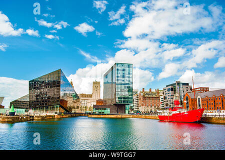 Waterfront and city skyline, Liverpool, Merseyside, United Kingdom