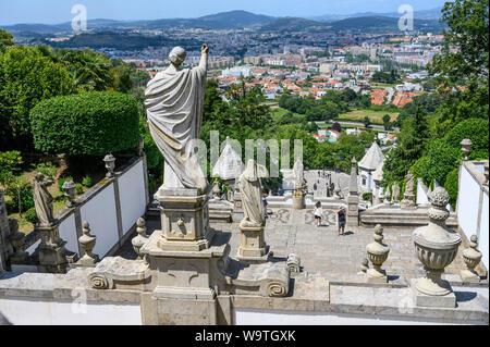 Looking down from The 18th century, Baroque stairway at the Sanctuary and pilgrimage site of Bom Jesus do Monte at Tenoes on the outskirts of the city Stock Photo