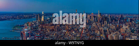 A panorama picture of New York as seen from the One World Observatory in the early evening. Stock Photo