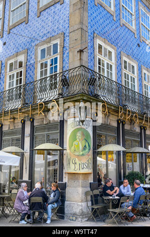 The Cafe Brasileira, a trditional old cafe decorated with azulejo tiles. in the center of Braga in North west Portugal. Stock Photo